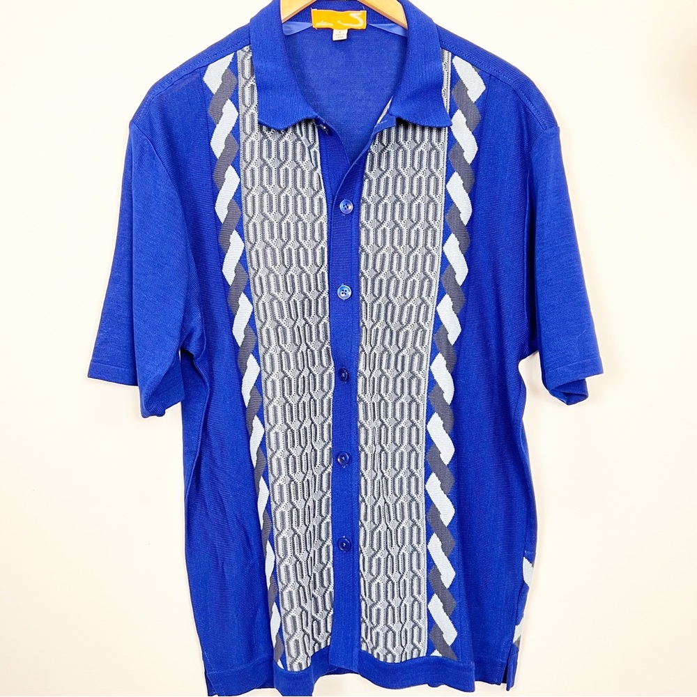 Men's Blue Patterned Casual Button Down Shirt